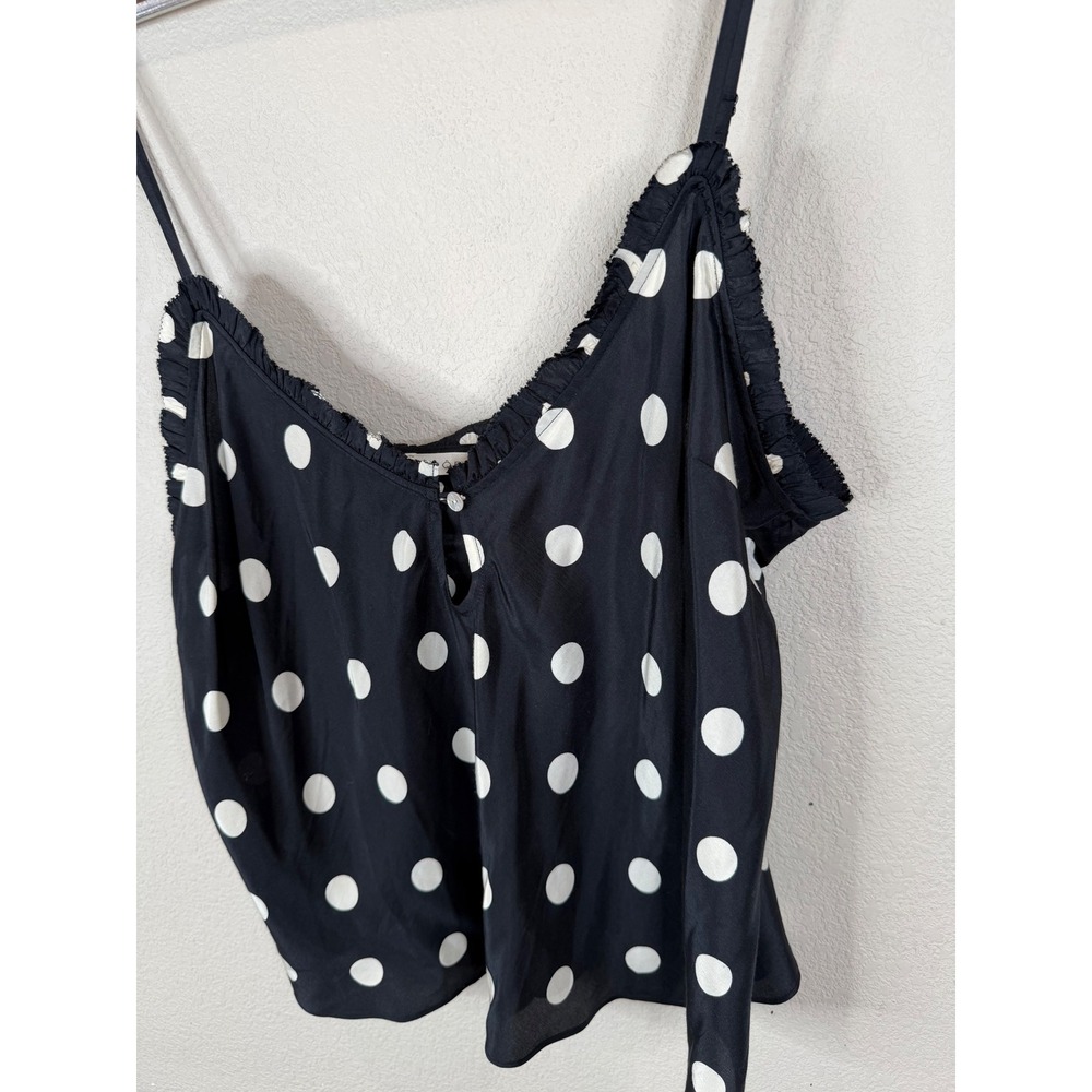 Doen Louise Silk Ruffle Cami Tank Top Solstice Sky Polka Dot Black White XXL - Picture 5 of 12